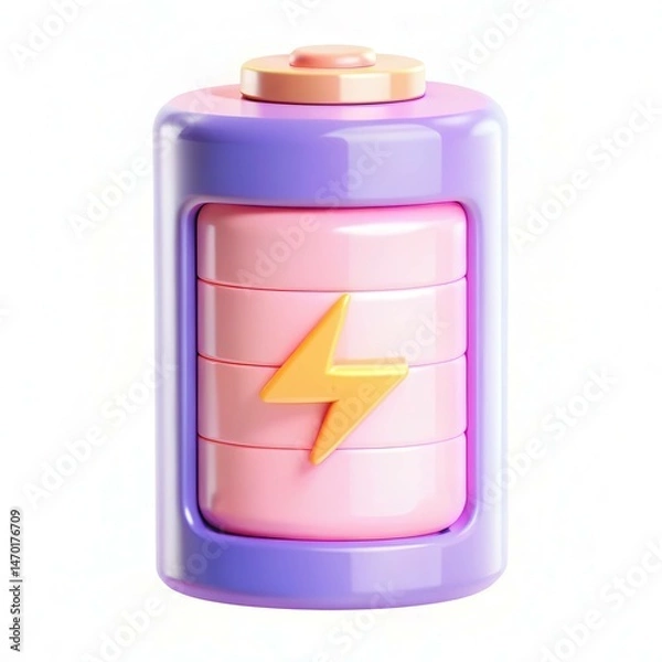 Fototapeta A colorful battery design with a lightning bolt symbol showcasing modern styling and playful textures.