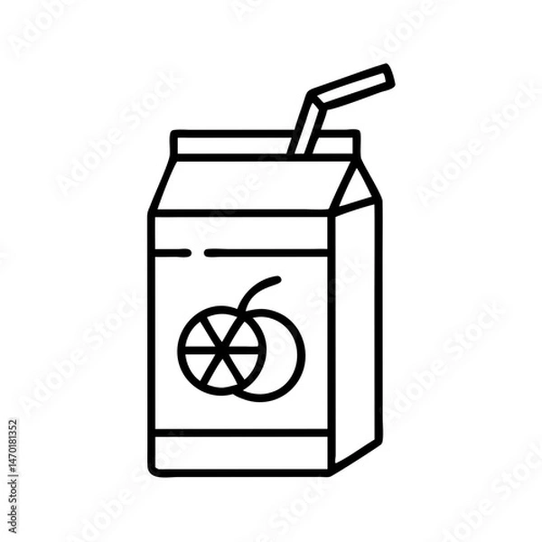 Fototapeta Juice Box with Straw Icon Representing Fruit Juice – Vector Beverage and Refreshment Symbol