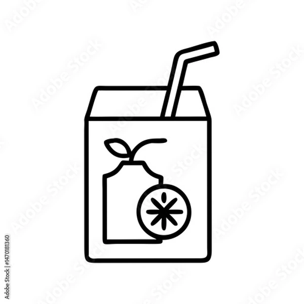 Fototapeta Juice Box with Straw Icon Representing Fruit Juice – Vector Beverage and Refreshment Symbol