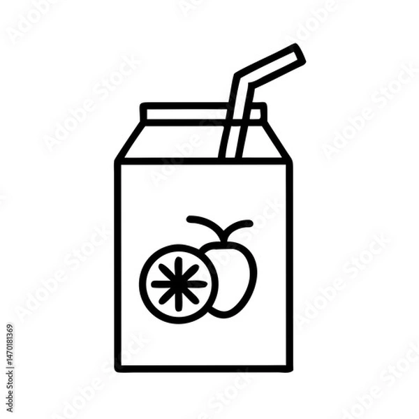 Fototapeta Juice Box with Straw Icon Representing Fruit Juice – Vector Beverage and Refreshment Symbol