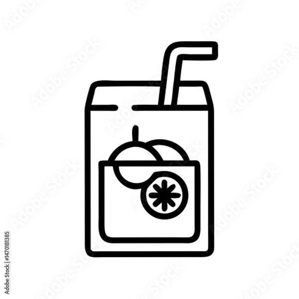 Fototapeta Juice Box with Straw Icon Representing Fruit Juice – Vector Beverage and Refreshment Symbol