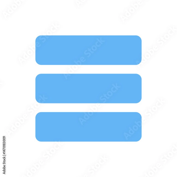 Fototapeta Three light blue horizontal rounded rectangles stacked vertically on a white background forming a menu icon