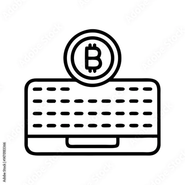 Fototapeta Keyboard Input with Bitcoin Coin Icon – Vector Cryptocurrency and Digital Payment Symbol