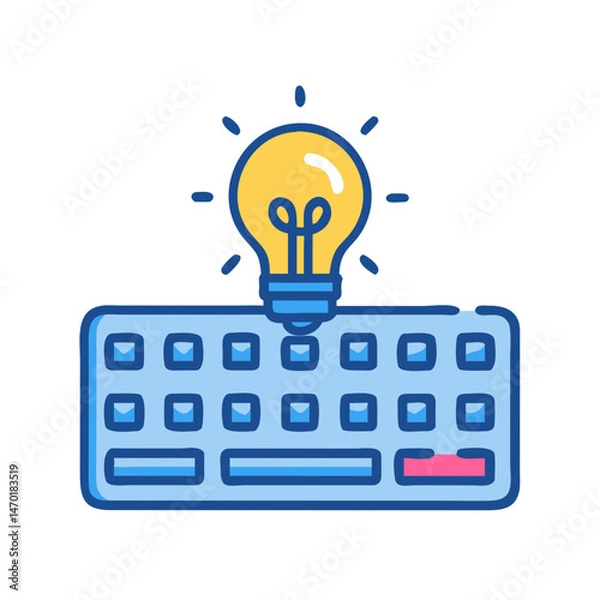 Fototapeta Keyboard with Light Bulb Icon Representing Digital Creativity and Innovation – Vector Technology Concept