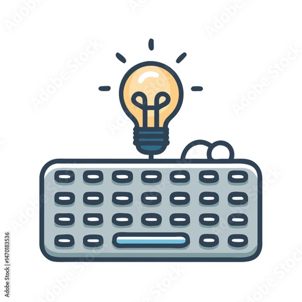 Fototapeta Keyboard with Light Bulb Icon Representing Digital Creativity and Innovation – Vector Technology Concept