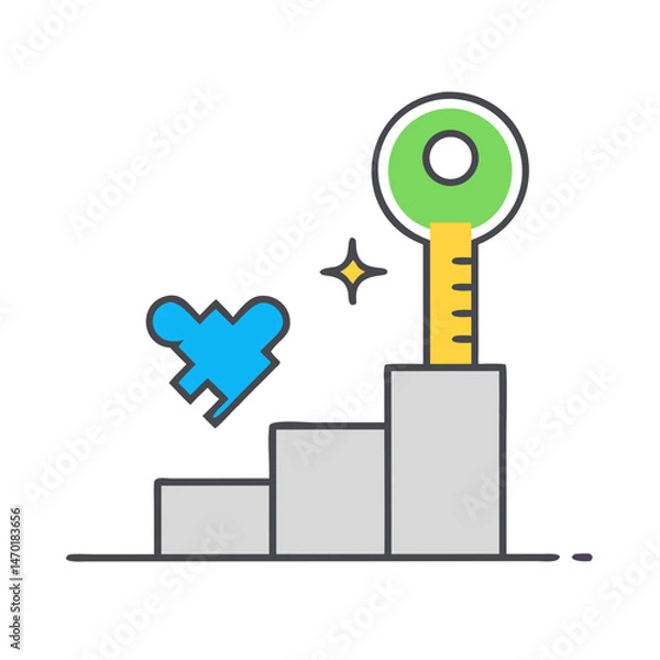 Fototapeta Key with Podium Icon Representing Success and Strategy – Vector Success Concept Illustration