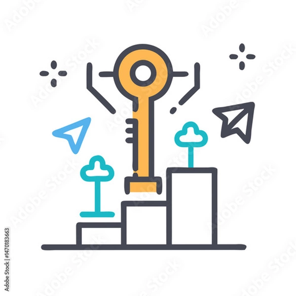 Fototapeta Key with Podium Icon Representing Success and Strategy – Vector Success Concept Illustration