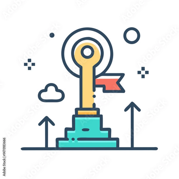 Fototapeta Key with Podium Icon Representing Success and Strategy – Vector Success Concept Illustration