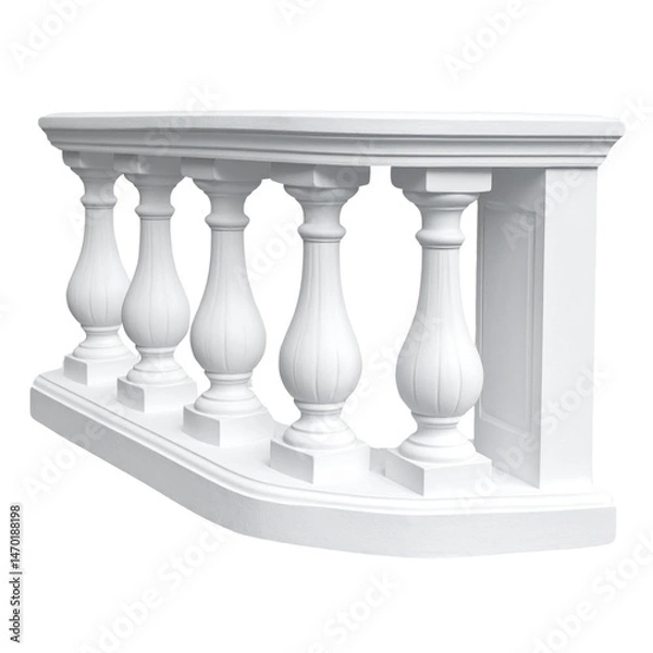Fototapeta Elegant White Railing with Pillars, Isolated on Transparent Background PNG