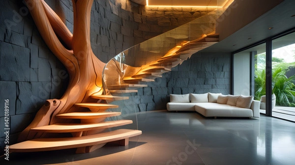 Obraz beautiful interior design with wooden steps