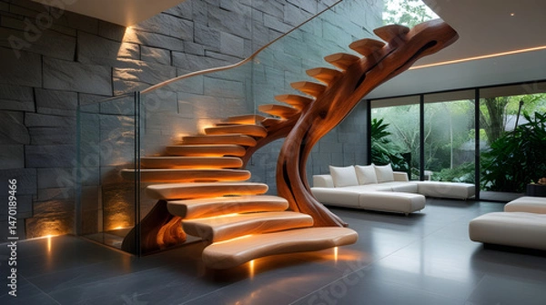 Obraz beautiful interior design with wooden steps 