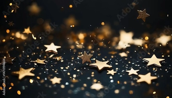 Fototapeta A dark background with golden stars scattered across the scene, creating an atmosphere of celebration and success. The star shapes add to its festive feel, 