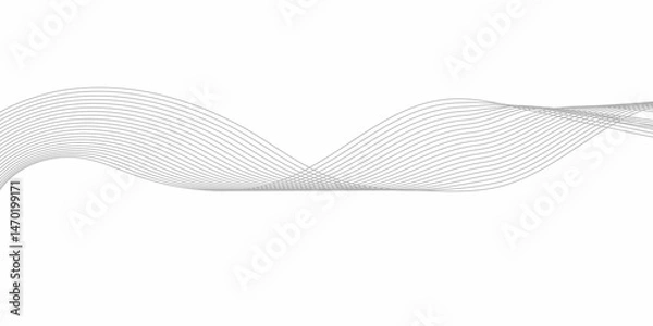 Fototapeta  vector illustration of evenly spaced, curved gray lines forming a wave pattern on a white background, with the lines flowing smoothly from left to right and overlapping near the center.
