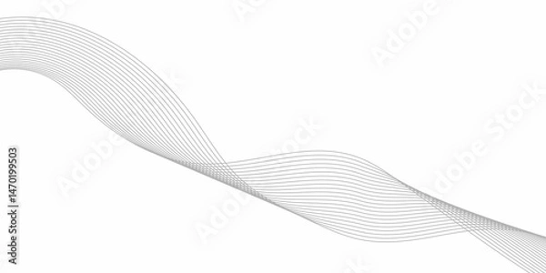 Fototapeta  vector illustration of evenly spaced, curved gray lines forming a wave pattern on a white background, with the lines flowing smoothly from left to right and overlapping near the center.
