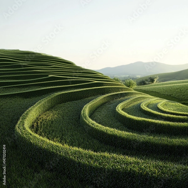 Fototapeta Scenic rice terraces in Bali, Indonesia with lush green fields, tropical landscape, and layered farming. Perfect for travel, nature, agriculture, and cultural themes.


