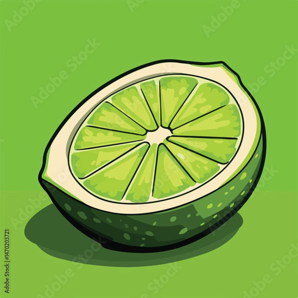 Fototapeta Cartoon Style Illustration Of A Half Lime Slice On Green Background