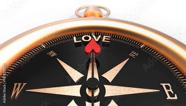 Obraz Compass showing direction to love 3d Illustration concept