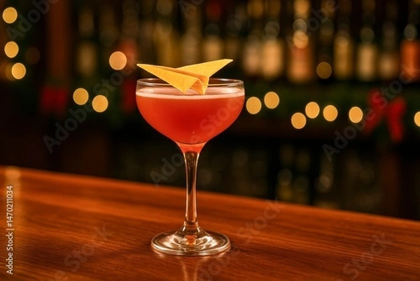 Obraz Exquisite Paper Plane Cocktail Garnished With Vibrant Yellow Paper Planes Showcased at a Cozy Bar During an Evening Gathering