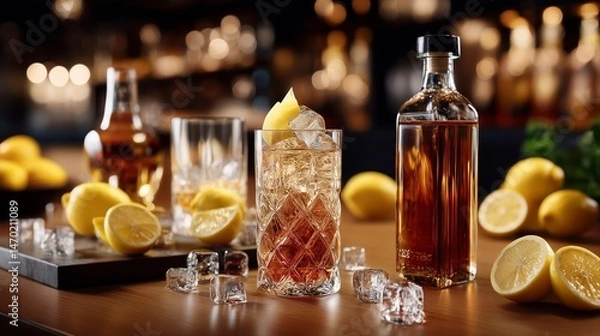 Obraz Refreshing Cocktail With Citrus and Ice at a Stylish Bar During the Evening