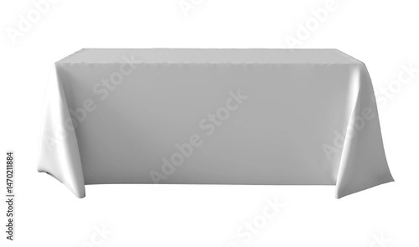 Fototapeta Table covered with blank tablecloth isolated on isolated. Realistic mockup. Mockup template for design