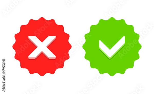 Fototapeta Check mark icon. Vector check mark. Wrong sign. Reject icon. Cancel icon. Sign of voting. Sign of choice. Checkbox. Checkmark OK. Symbols YES. Accept document. Close icon. Confirmation mark. Ui 