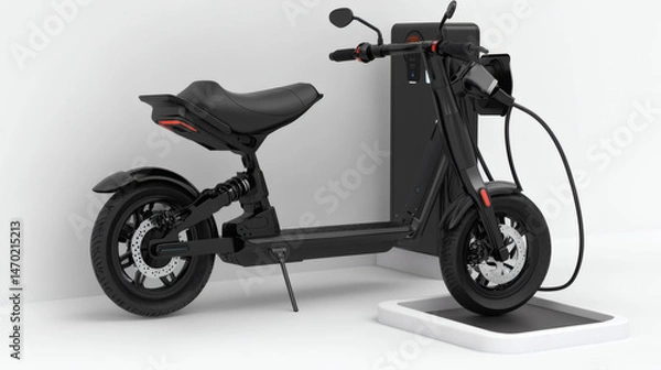 Obraz Black electric scooter charging