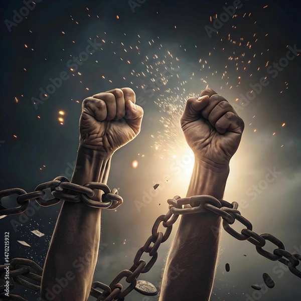 Obraz hands breaking chains freedom