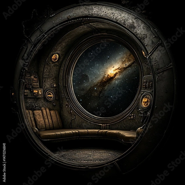 Obraz View of galaxy through spaceship porthole