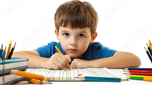 Fototapeta A group of five children gathers around a table, intently watching an adult’s hands as they engage in a creative activity.