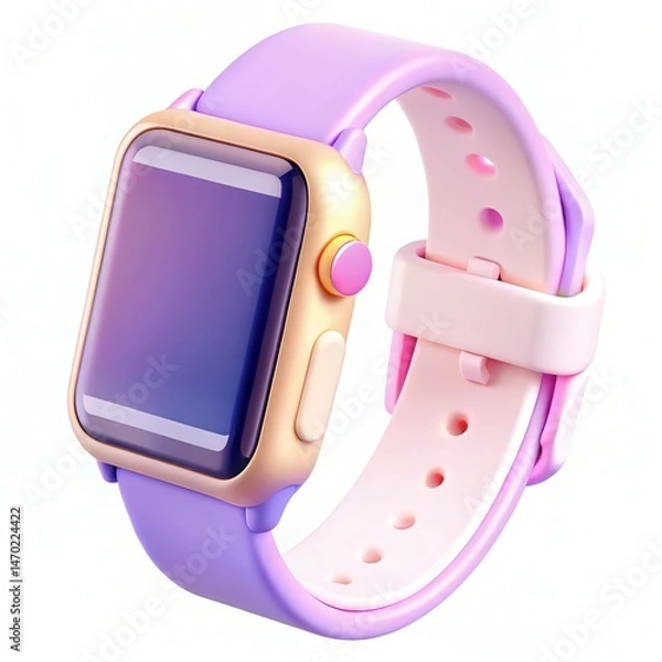 Obraz A modern smartwatch with a colorful purple and pink strap, featuring a sleek design and empty screen.