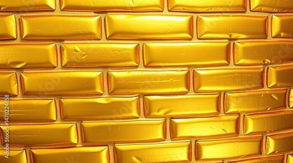 Obraz Close-up of a wall made of golden bricks with a metallic texture