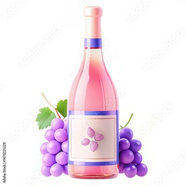 Obraz A bottle of pink wine surrounded by bunches of purple grapes, showcasing a vibrant and modern design.