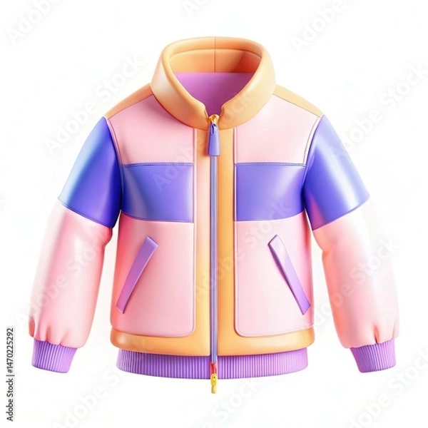 Obraz A vibrant and modern jacket design featuring pastel colors of pink, purple, and orange, showcasing a stylish and youthful aesthetic.