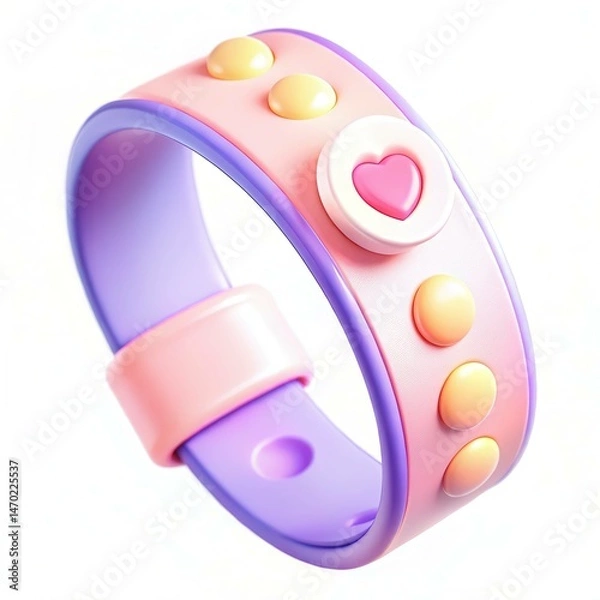 Obraz A colorful heart-themed plastic bracelet featuring vibrant buttons and a modern design.