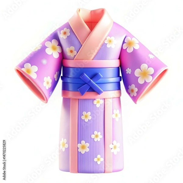 Obraz A colorful kimono with floral patterns in pink and purple, showcasing a stylish design.