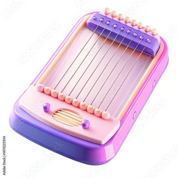 Obraz A colorful, modern musical instrument designed with curved edges and pastel shades, featuring strings and knobs.
