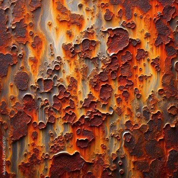 Obraz Close-up of heavily rusted metal surface, showing detailed texture and color variations.