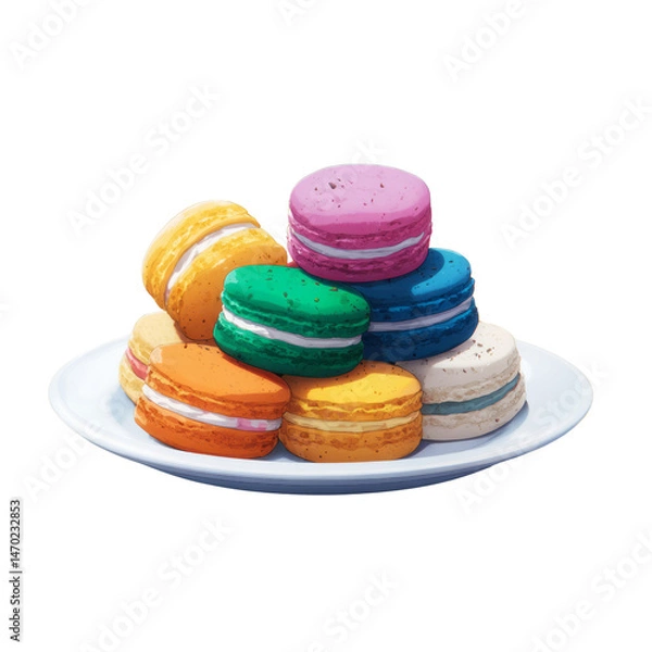Fototapeta Colorful macarons on a plate bakery digital art culinary indoor transparent background