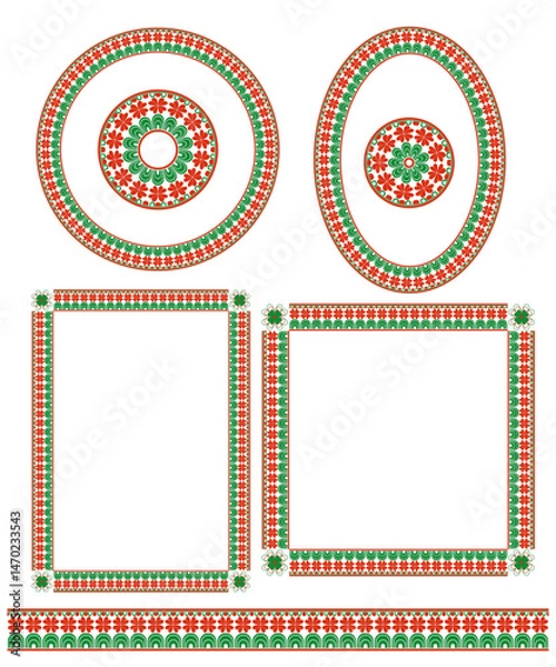 Fototapeta Decorative elements, borders and lines in ethnic style. Colorful vector illustration.