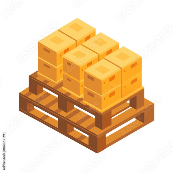 Fototapeta Wooden Crates on Pallet Icon Representing Packed Goods and Shipment Handling