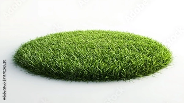 Fototapeta Round lush green grass patch isolated on white background.