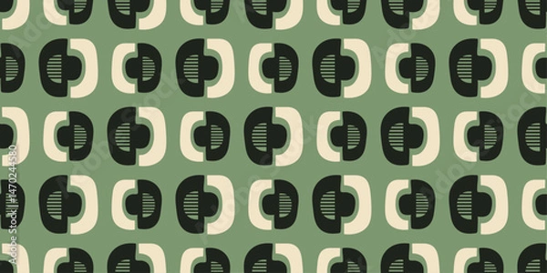 Fototapeta Retro Green Geometric Pattern. repeating geometric pattern in shades of green and white. The pattern consists of stylized shapes resembling rounded squares.