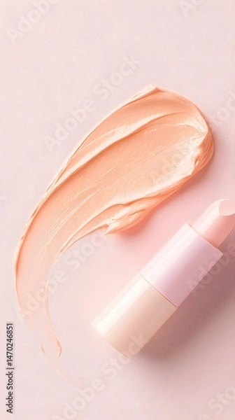 Fototapeta Peach-Colored Eye Cream Swirl on Pink Background