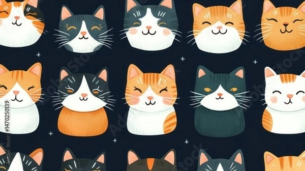 Fototapeta Cute cat faces pattern (1)
