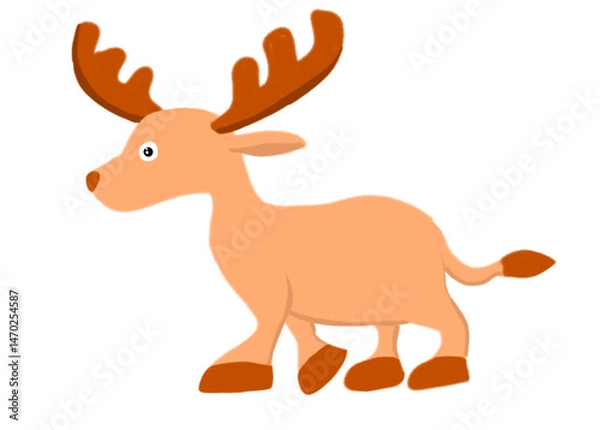 Fototapeta A playful cartoon polar reindeer walking, holding a crayon. Fun and vibrant design, inspiring creativity, with a transparent background, perfect for children’s art and imagination.

