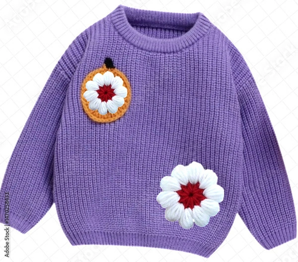 Fototapeta Girls Flower floral Knitted Full Sleeves Pullover Sweater with flower Design Patterns and Colorblock Knitwear Sweatshirt on Isolation pink Background Top-10 Everyday 