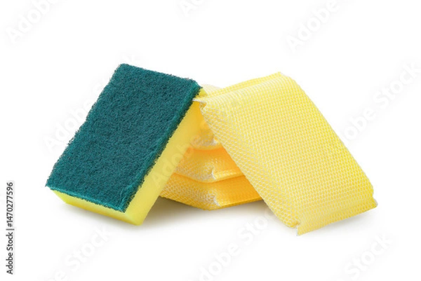 Fototapeta Scotch brite isolated on white background with clipping path,  Sponges for dishwashing.