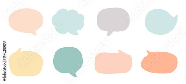 Obraz Colorful speech bubbles set. Pastel speech bubble collection in soft muted tones. Hand-drawn vector shapes ideal for social media posts, journaling, scrapbooking, wellness quotes, and branding design.