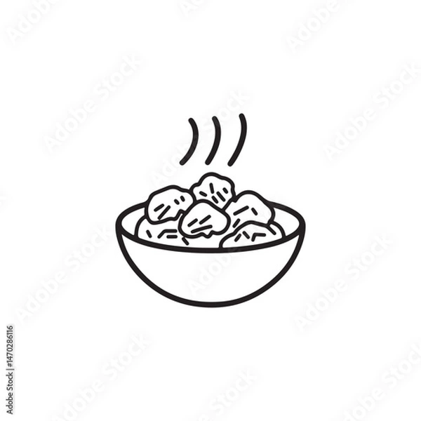 Obraz Chicken pieces in a Bowl, , Minimal line art black and white icons vector art illustration.