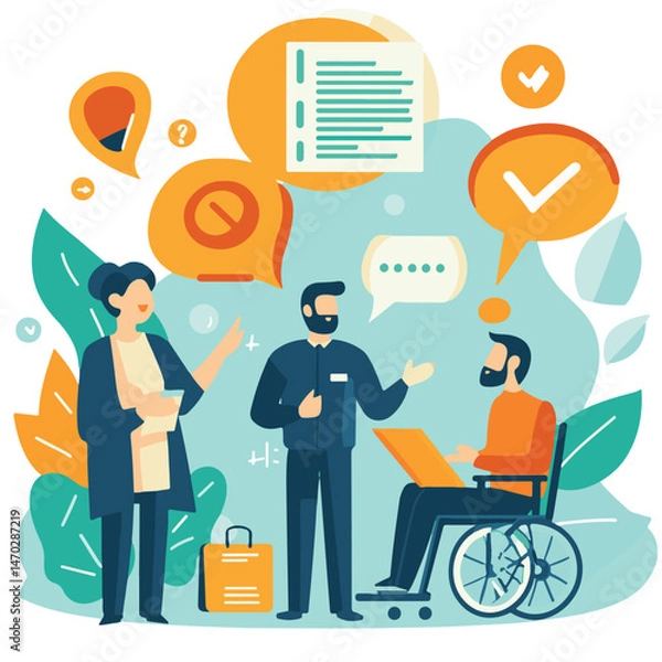 Fototapeta Diverse Team Discussing Project Goals With Accessibility Considerations In Business Communication